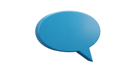 Isolated blue speech bubble icon, communication concept, social media symbol with glossy surface