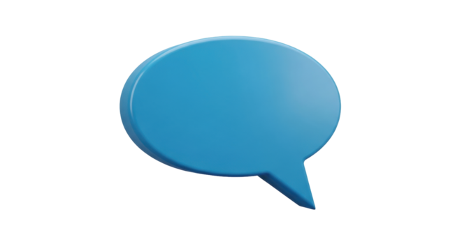 Isolated blue speech bubble icon, communication concept, social media symbol with glossy surface