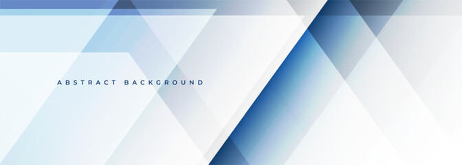 Abstract modern white banner background with blue shadow lines and diagonal geometric shapes. Wide vector illustration