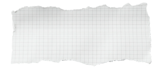Torn piece of graph paper with ragged edges and a subtle grid pattern, isolated on a black background