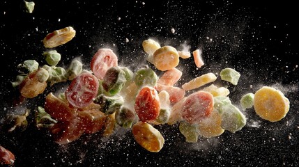 Frozen vegetables in motion