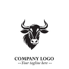 Head of Cow Symbol Black and White Illustration in Minimalist Modern Vector Design for Branding