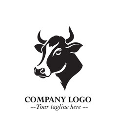 Head of Cow Symbol Black and White Illustration in Minimalist Modern Vector Design for Branding