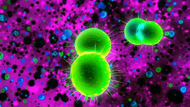 Neisseria meningitidis bacteria pair under fluorescent microscopy animation