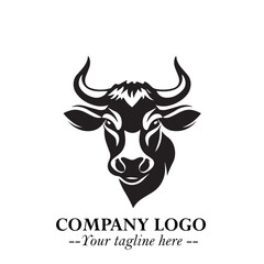 Head of Cow Symbol Black and White Illustration in Minimalist Modern Vector Design for Branding