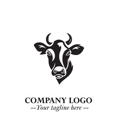 Head of Cow Symbol Black and White Illustration in Minimalist Modern Vector Design for Branding