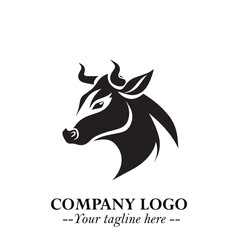 Head of Cow Symbol Black and White Illustration in Minimalist Modern Vector Design for Branding