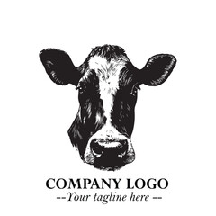 Head of Cow Symbol Black and White Illustration in Minimalist Modern Vector Design for Branding