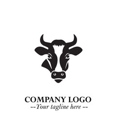 Head of Cow Symbol Black and White Illustration in Minimalist Modern Vector Design for Branding