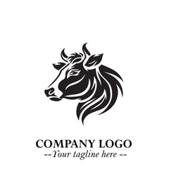 Head of Cow Symbol Black and White Illustration in Minimalist Modern Vector Design for Branding