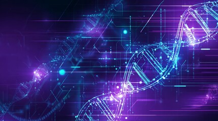 Futuristic illustration of ai innovation with glowing dna double helix and digital circuits design