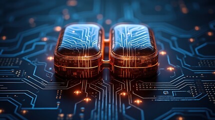 Digital fingerprint biometric security concept on circuit board background