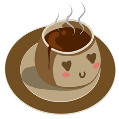 Cute Hot Chocolate Emoticon with Loving Expressions Vector