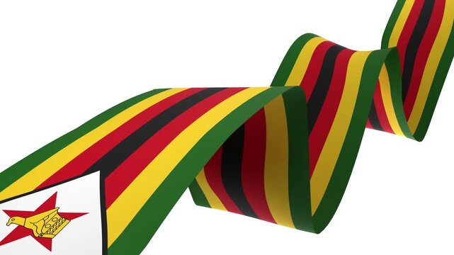 Waving Zimbabwe Flag Ribbon on White Background with Alpha