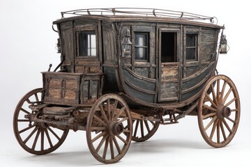 Fototapeta premium Finely detailed antique wooden stagecoach model, historical transportation.