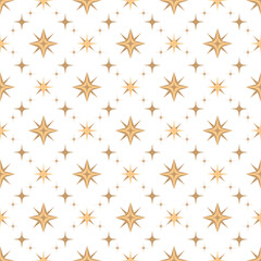 Luxurious gold minimalistic geometric seamless pattern with rhombuses, flares, mesh. Elegant gold and white abstract seamless pattern for the design of substrates and textiles. Vector illustration.