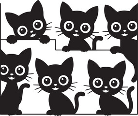 Obraz premium Cute Cartoon Cat Clipart Svg-Kawaii Kitten SVG Design.