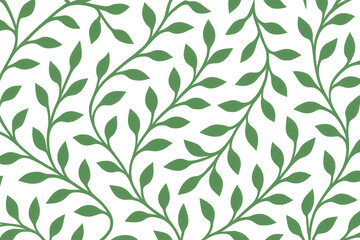 Green leaves vines seamless pattern illustration, natural organic plant foliage background with transparent grid