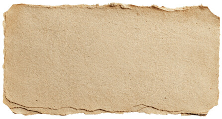 Rectangular aged paper with ragged edges and a textured, neutral color. Isolated on white