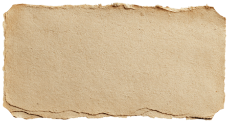 Rectangular aged paper with ragged edges and a textured, neutral color. Isolated on white