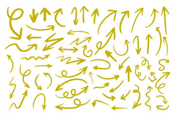 A Collection of Hand-Drawn Golden Arrows Pointing in Various Directions