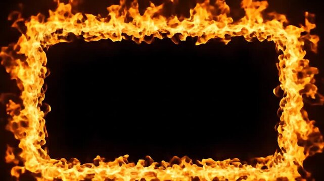 Intense fiery rectangular frame bursts with energy, perfect for text overlays
