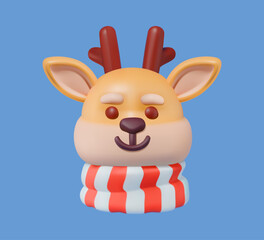 Reindeer face 3D vector icon