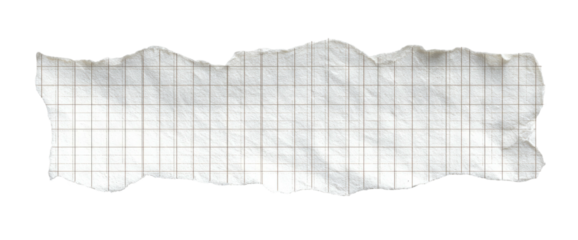 A ragged piece of graph paper with torn edges against a black background, wrinkled and aged