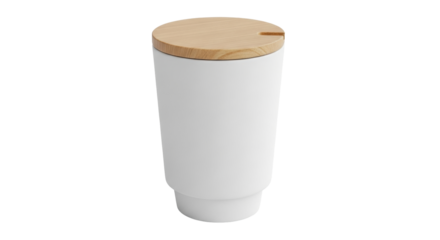 Isolated canister with a light wood lid for storing dry goods or other household items