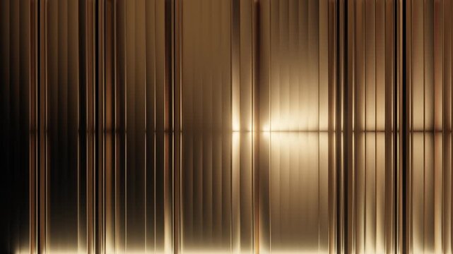 Striking gold bronze metallic abstract background. Vertical reflective panels, bright central light. Modern, luxurious, elegant, futuristic design. Ideal for technology, business, luxury