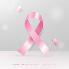 Pink breast cancer awareness ribbon on gray background vector design