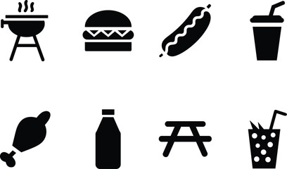 Picnic icons collection for summer barbecue party food and drinks