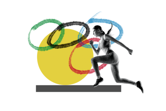 Collage 3d image of pinup pop retro sketch of young female running fast olympic games sport event concept bizarre unusual fantasy billboard - Powered by Adobe