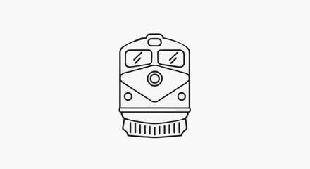 Simple line art icon of a classic train locomotive front view. © Rama