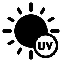 Vacaciones de verano. Logo crema solar. Icono con silueta de sol con texto UV en c&iacute;rculo	
