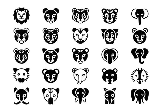 Animal Face Creative Icon Symbols Set