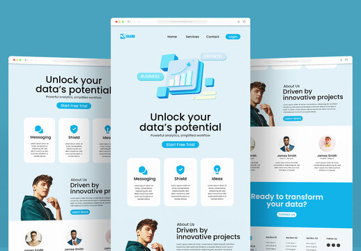 Modern Business Landing Page Website Template for Data Analytics and Startup Services