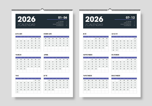 Modern Minimal 2026 Wall Calendar Template for Corporate Branding Use
