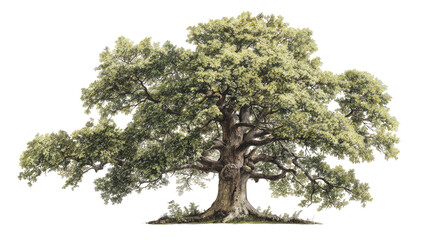 A majestic mature tree, vast and leafy, stands isolated on a pure black background