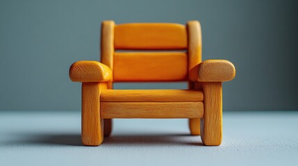Miniature wooden chair with curved backrest on gray gradient background showcasing rustic craftsmanship warm tones texture and minimalist form