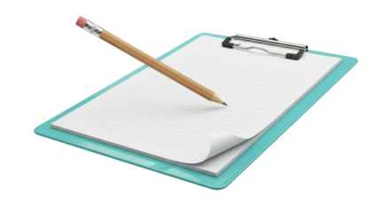 Isolated notepad and pencil for notes, office work, tasks and memo on a clipboard, realistic style