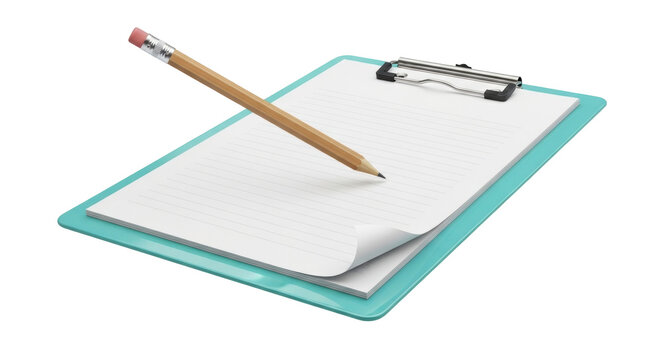 Isolated notepad and pencil for notes, office work, tasks and memo on a clipboard, realistic style