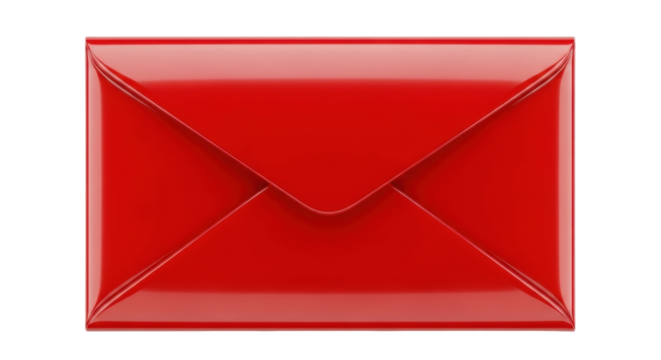 Isolated red glossy envelope mail message with flaps, shiny and sleek modern stationery