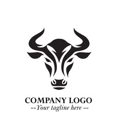 Head of Cow Symbol Black and White Illustration in Minimalist Modern Vector Design for Branding