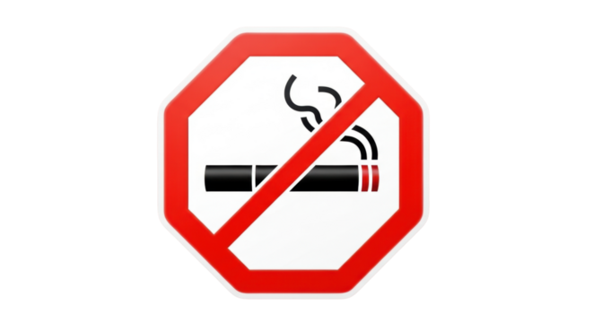 Isolated octagon sign for no smoking, indicating prohibition and healthy lifestyles around smoke