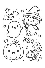 A funny Christmas cartoon illustration set - Halloween doodle coloring