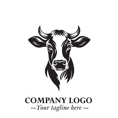 Head of Cow Symbol Black and White Illustration in Minimalist Modern Vector Design for Branding
