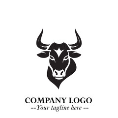 Head of Cow Symbol Black and White Illustration in Minimalist Modern Vector Design for Branding