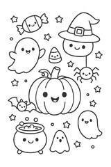 Funny Cartoon Vector Set with Smiling Characters - Halloween doodle coloring