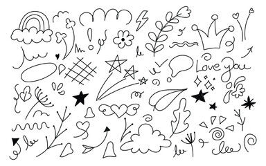 Whimsical Nature Doodles, Fun Artistic Pattern, Hand Drawn Elements